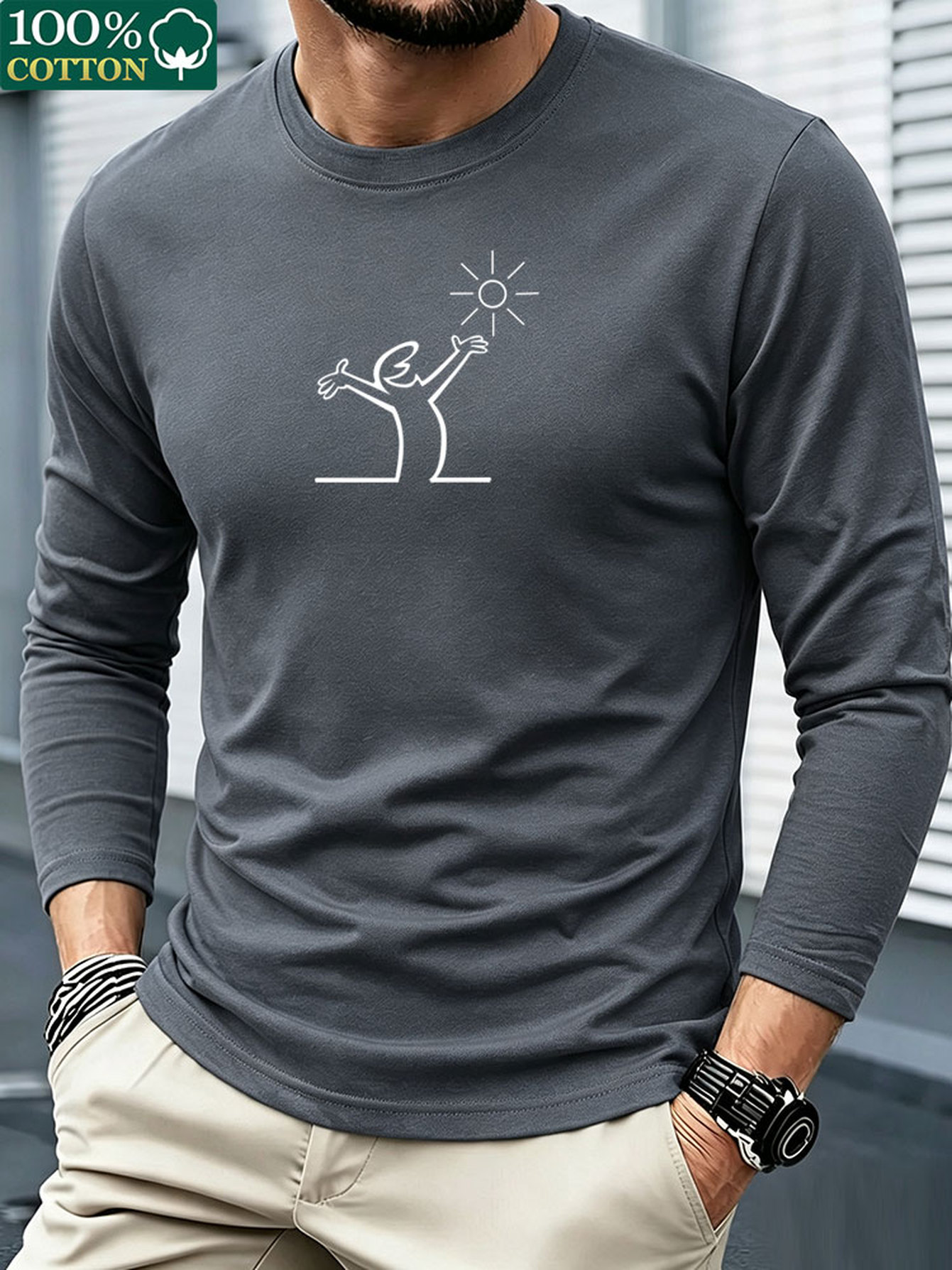 Kaos Lengan Panjang Katun 100% - Mens Fashion Summer ulasan dan harga